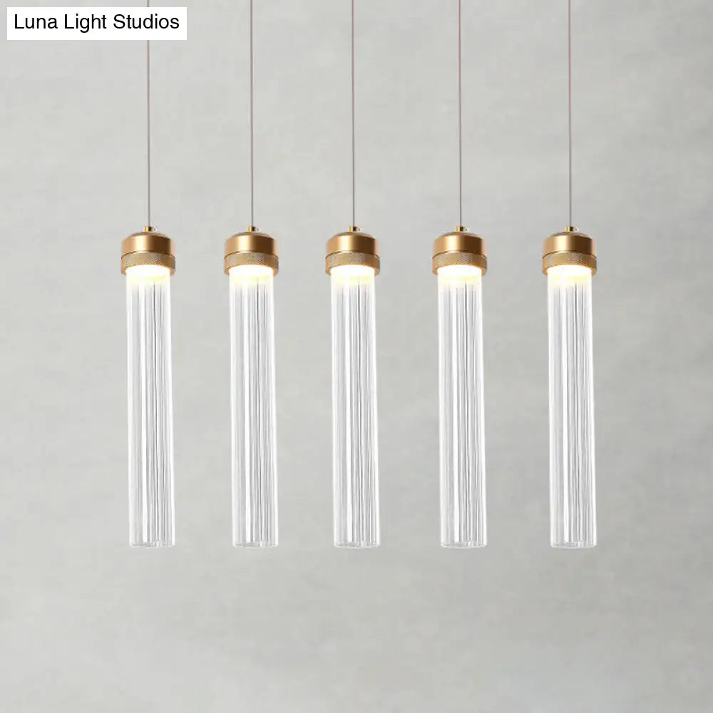 Minimalist 5-Light Clear Glass Pendant Cluster Ceiling Lamp with Brass Accents