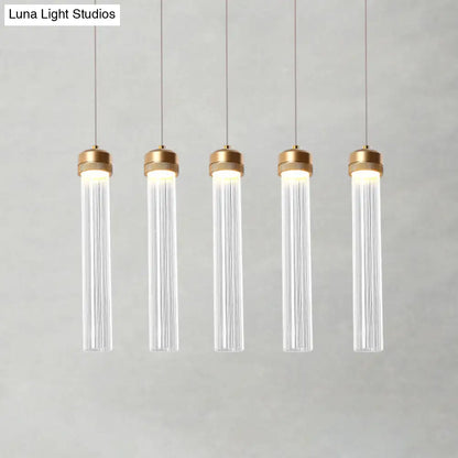 Minimalist 5-Light Clear Glass Pendant Cluster Ceiling Lamp with Brass Accents