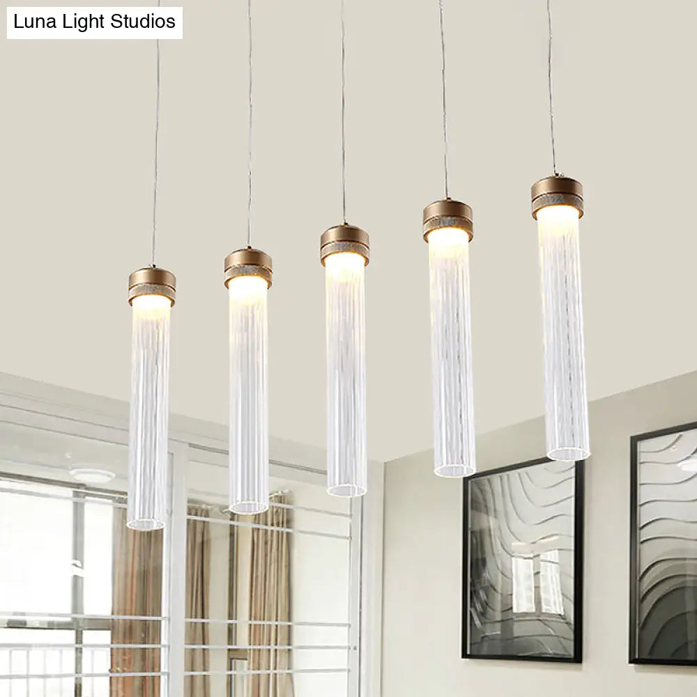 Minimalist 5-Light Clear Glass Pendant Cluster Ceiling Lamp with Brass Accents