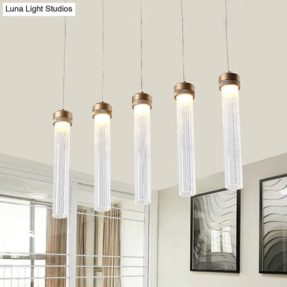 Minimalist 5-Light Clear Glass Pendant Cluster Ceiling Lamp with Brass Accents