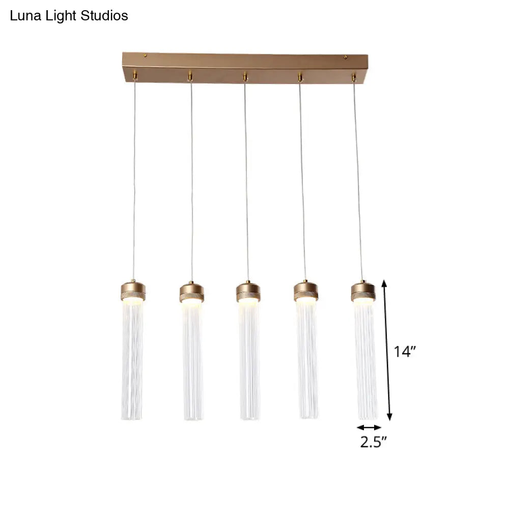 Minimalist 5-Light Clear Glass Pendant Cluster Ceiling Lamp with Brass Accents