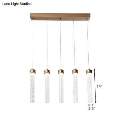 Minimalist 5-Light Clear Glass Pendant Cluster Ceiling Lamp with Brass Accents