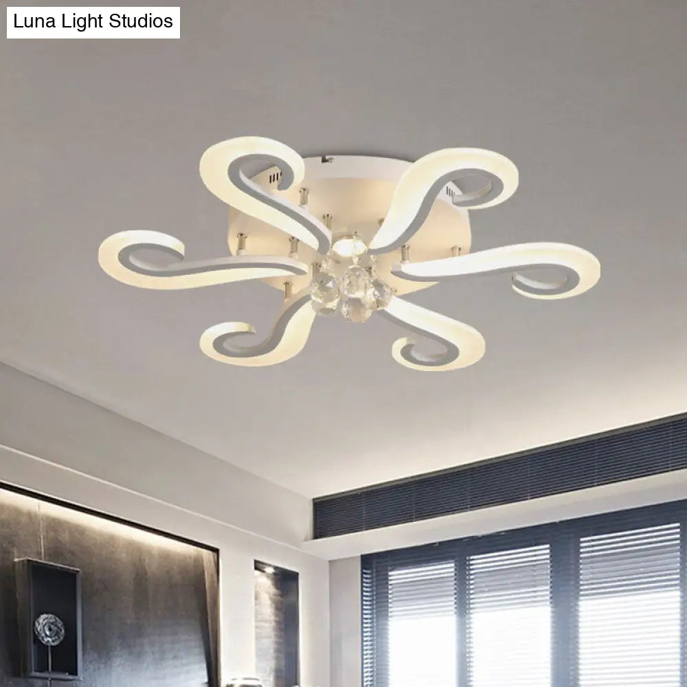 DecorBites™ DecorBites™ Minimalist 6-Head Acrylic LED Semi Flush Light with Crystal Droplet - White Finish