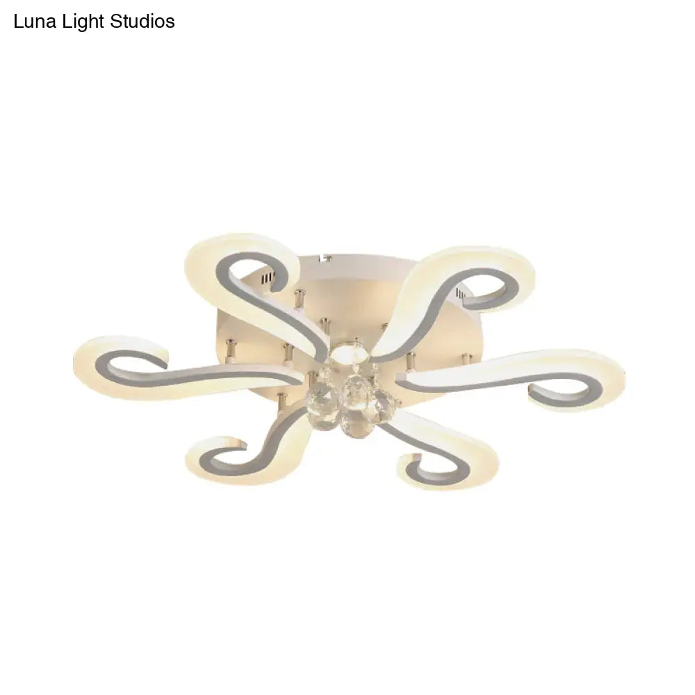 DecorBites™ DecorBites™ Minimalist 6-Head Acrylic LED Semi Flush Light with Crystal Droplet - White Finish