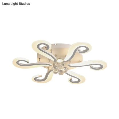DecorBites™ DecorBites™ Minimalist 6-Head Acrylic LED Semi Flush Light with Crystal Droplet - White Finish