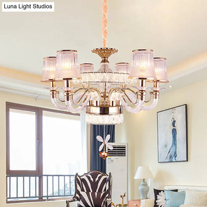 Lámpara de araña minimalista dorada de 6 luces | Estilo Imperio | Lámpara colgante de cristal con relieve