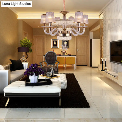 Lámpara de araña minimalista dorada de 6 luces | Estilo Imperio | Lámpara colgante de cristal con relieve