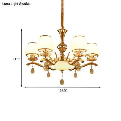 Lámpara de techo minimalista de cristal con forma de cono dorado de 6 cabezas – Lámpara colgante de cristal para dormitorio