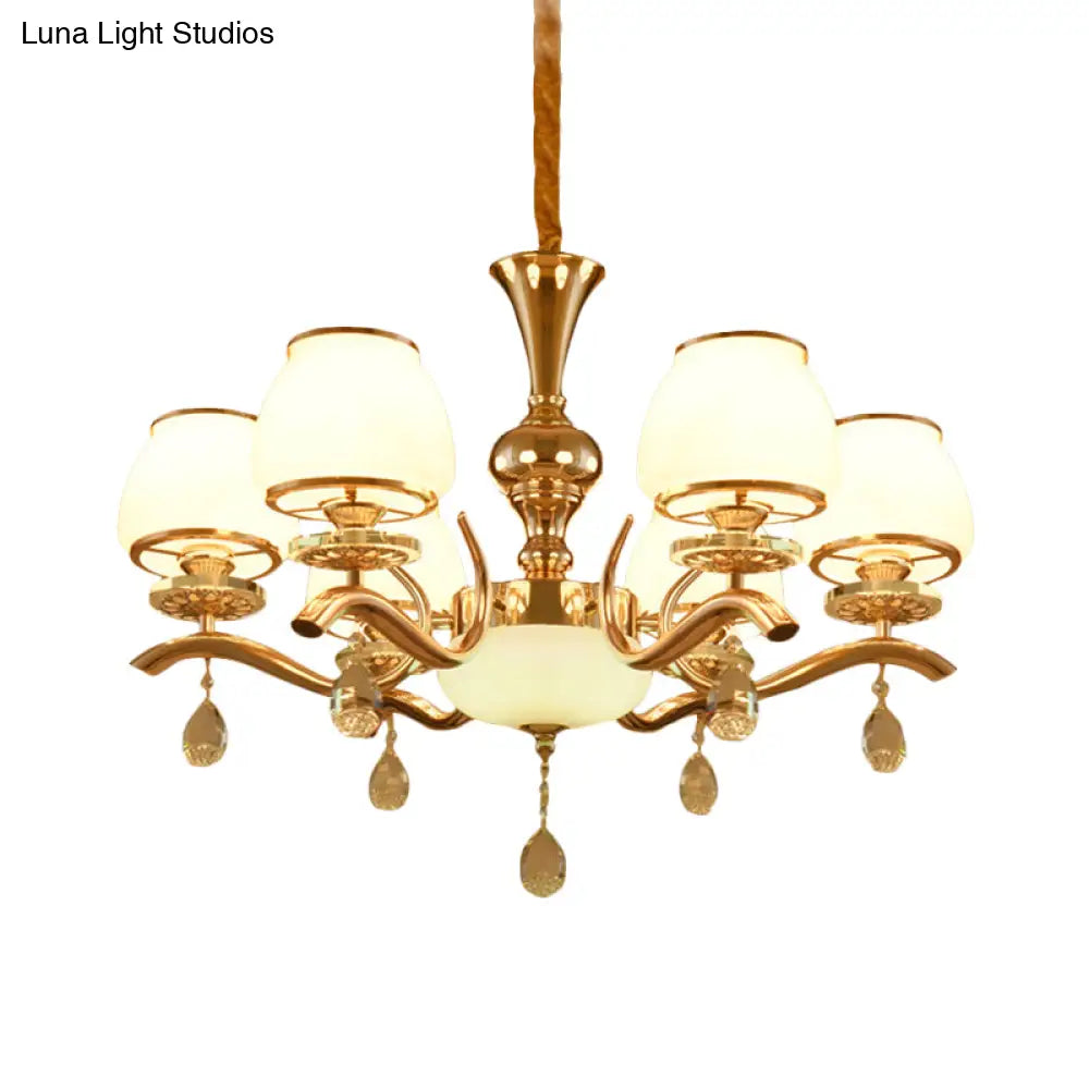 Lámpara de techo minimalista de cristal con forma de cono dorado de 6 cabezas – Lámpara colgante de cristal para dormitorio
