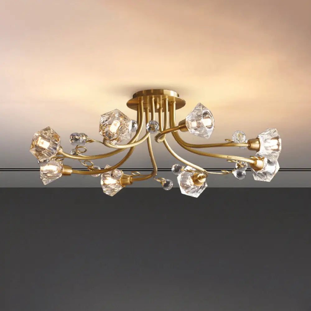 DecorBites™ DecorBites™ Minimalist 8-Head Gold Crystal Flush Mount Ceiling Lighting