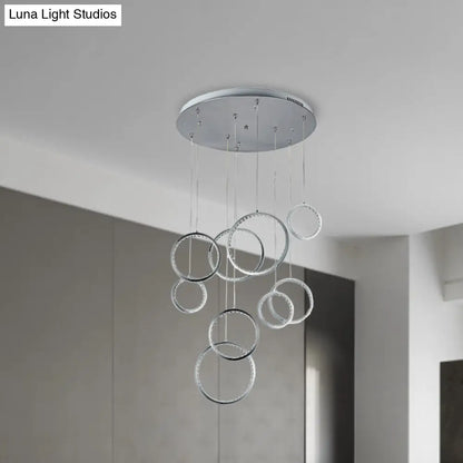 Minimalist 9-Light Circle Crystal Cluster Pendant Light in Warm Nickel Finish