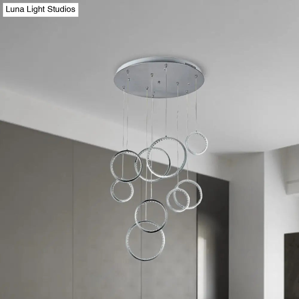 Minimalist 9-Light Circle Crystal Cluster Pendant Light in Warm Nickel Finish