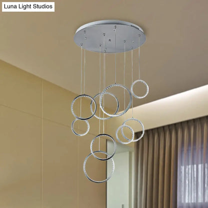 Minimalist 9-Light Circle Crystal Cluster Pendant Light in Warm Nickel Finish