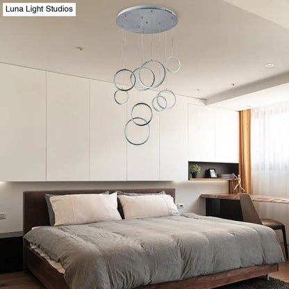 Minimalist 9-Light Circle Crystal Cluster Pendant Light in Warm Nickel Finish