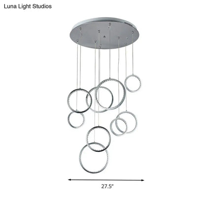 Minimalist 9-Light Circle Crystal Cluster Pendant Light in Warm Nickel Finish