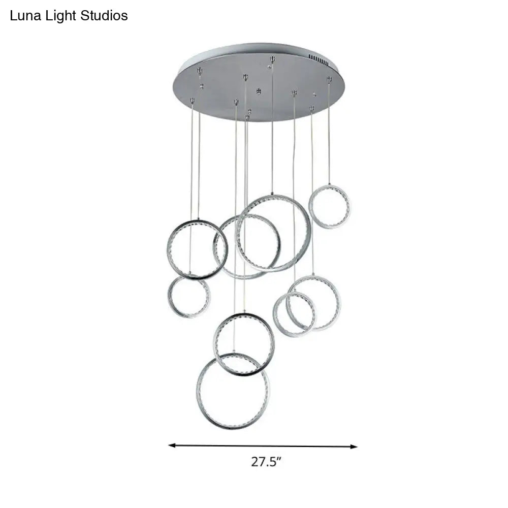 Minimalist 9-Light Circle Crystal Cluster Pendant Light in Warm Nickel Finish