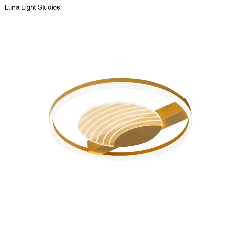 DecorBites™ DecorBites™ Minimalist Acrylic Circle Flush Mount Lamp in Black/Gold with LED, 16/19.5 Inch Wide, Wave Pattern, Warm/White Light