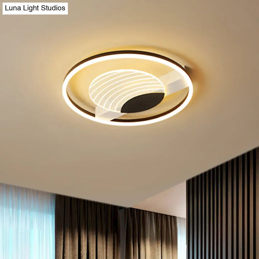 DecorBites™ DecorBites™ Minimalist Acrylic Circle Flush Mount Lamp in Black/Gold with LED, 16/19.5 Inch Wide, Wave Pattern, Warm/White Light
