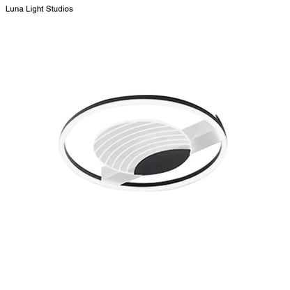 DecorBites™ DecorBites™ Minimalist Acrylic Circle Flush Mount Lamp in Black/Gold with LED, 16/19.5 Inch Wide, Wave Pattern, Warm/White Light