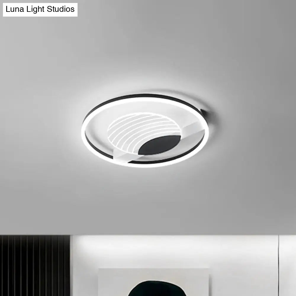 DecorBites™ DecorBites™ Minimalist Acrylic Circle Flush Mount Lamp in Black/Gold with LED, 16/19.5 Inch Wide, Wave Pattern, Warm/White Light