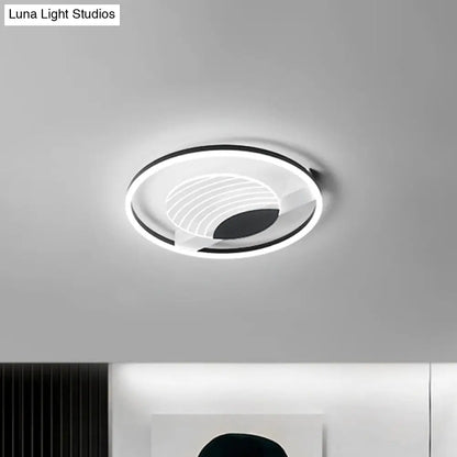 DecorBites™ DecorBites™ Minimalist Acrylic Circle Flush Mount Lamp in Black/Gold with LED, 16/19.5 Inch Wide, Wave Pattern, Warm/White Light