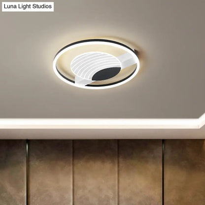 DecorBites™ DecorBites™ Minimalist Acrylic Circle Flush Mount Lamp in Black/Gold with LED, 16/19.5 Inch Wide, Wave Pattern, Warm/White Light