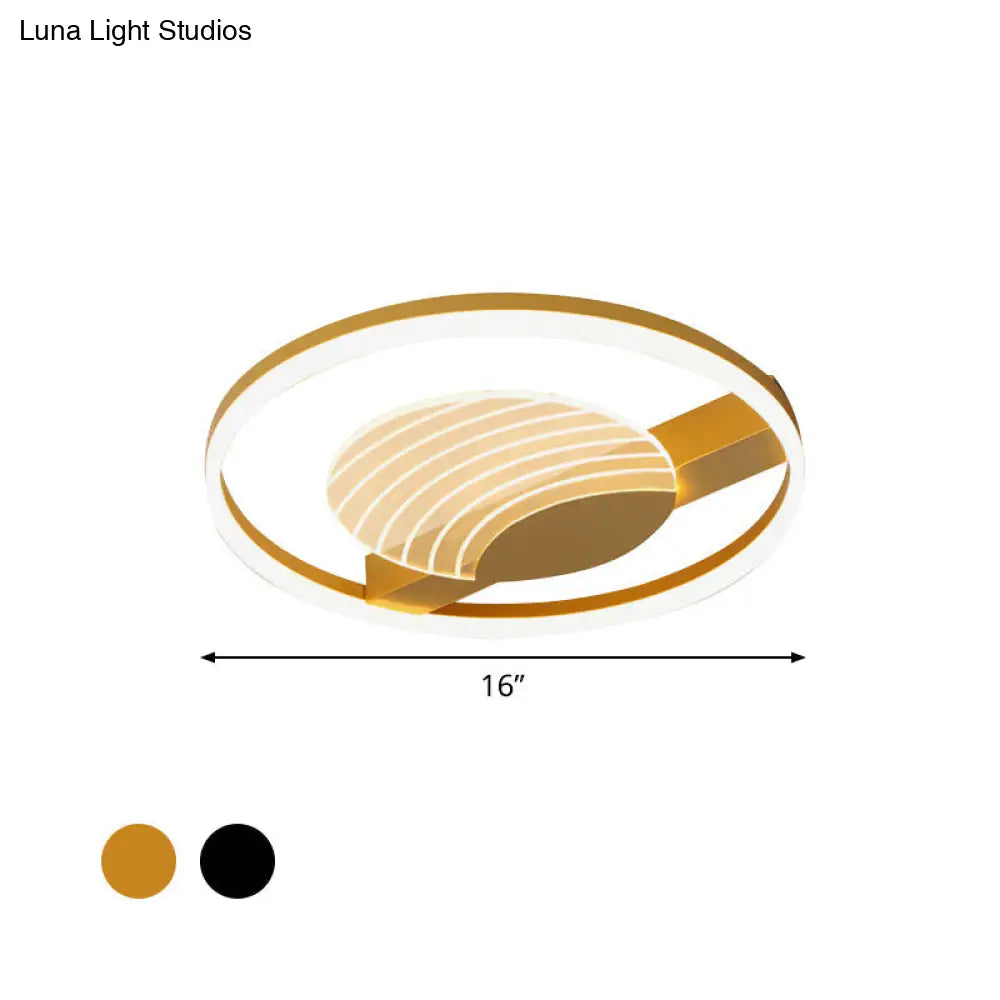 DecorBites™ DecorBites™ Minimalist Acrylic Circle Flush Mount Lamp in Black/Gold with LED, 16/19.5 Inch Wide, Wave Pattern, Warm/White Light