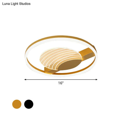 DecorBites™ DecorBites™ Minimalist Acrylic Circle Flush Mount Lamp in Black/Gold with LED, 16/19.5 Inch Wide, Wave Pattern, Warm/White Light