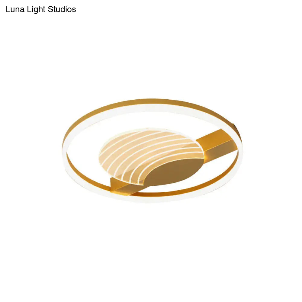 DecorBites™ DecorBites™ Minimalist Acrylic Circle Flush Mount Lamp in Black/Gold with LED, 16/19.5 Inch Wide, Wave Pattern, Warm/White Light