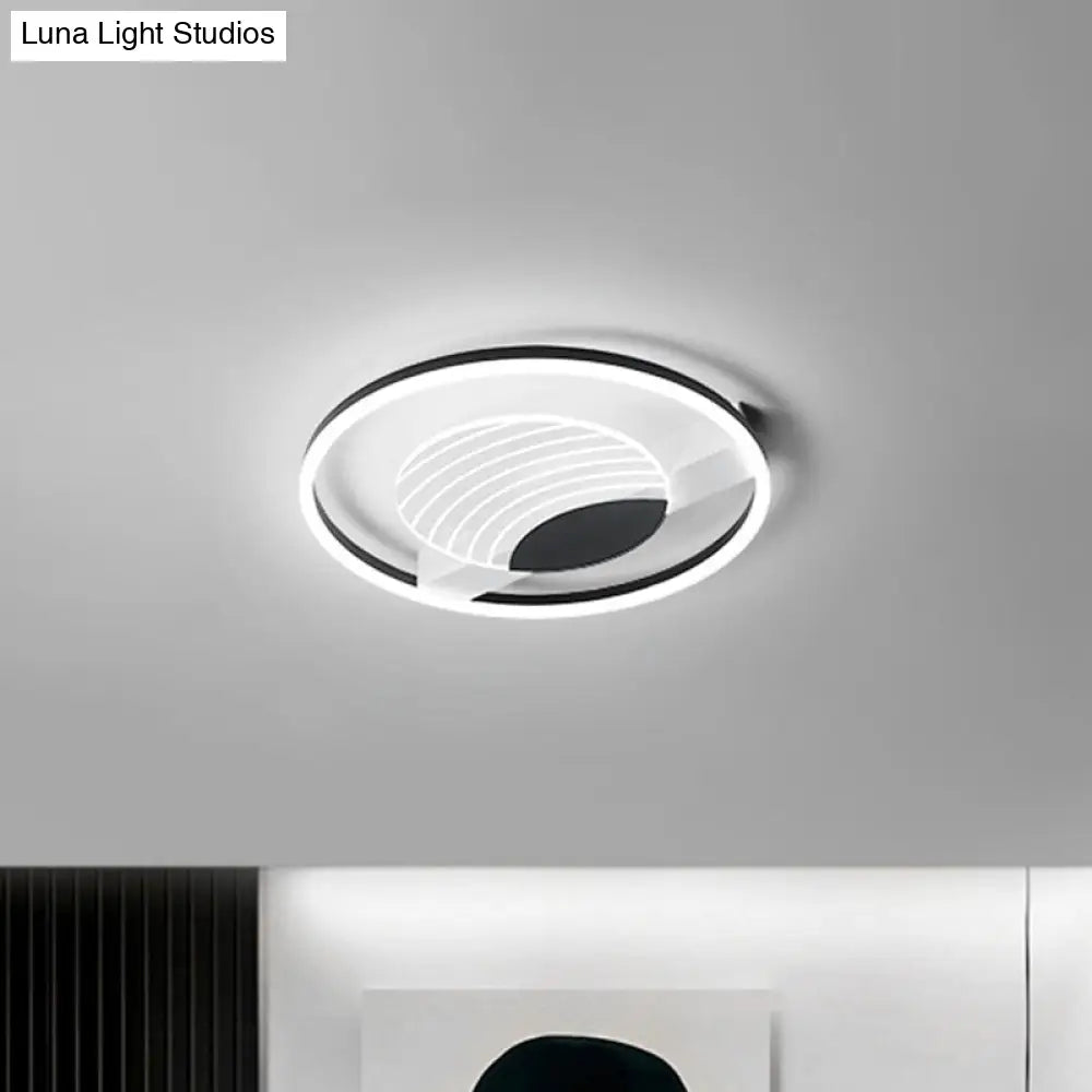 DecorBites™ DecorBites™ Minimalist Acrylic Circle Flush Mount Lamp in Black/Gold with LED, 16/19.5 Inch Wide, Wave Pattern, Warm/White Light