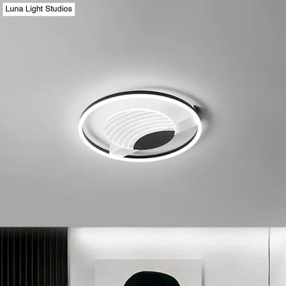 DecorBites™ DecorBites™ Minimalist Acrylic Circle Flush Mount Lamp in Black/Gold with LED, 16/19.5 Inch Wide, Wave Pattern, Warm/White Light