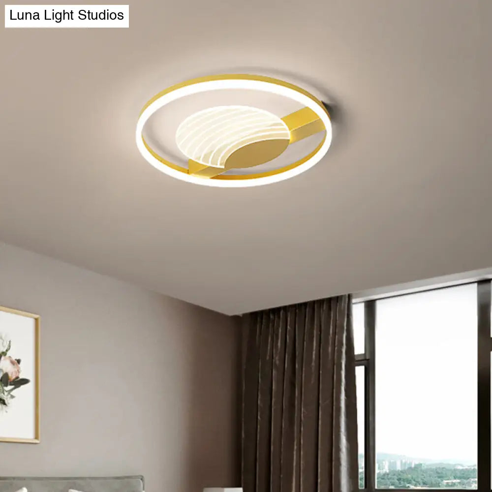 DecorBites™ DecorBites™ Minimalist Acrylic Circle Flush Mount Lamp in Black/Gold with LED, 16/19.5 Inch Wide, Wave Pattern, Warm/White Light