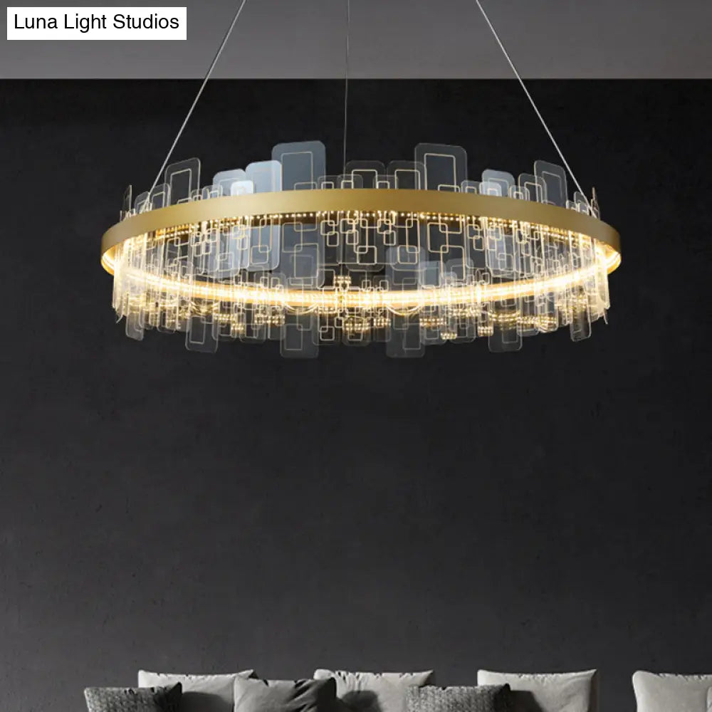 Minimalist Acrylic Gold Loop LED Chandelier – Stylish Pendant Light for Living Room