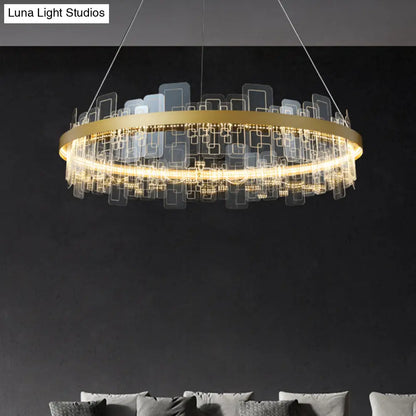 Minimalist Acrylic Gold Loop LED Chandelier – Stylish Pendant Light for Living Room
