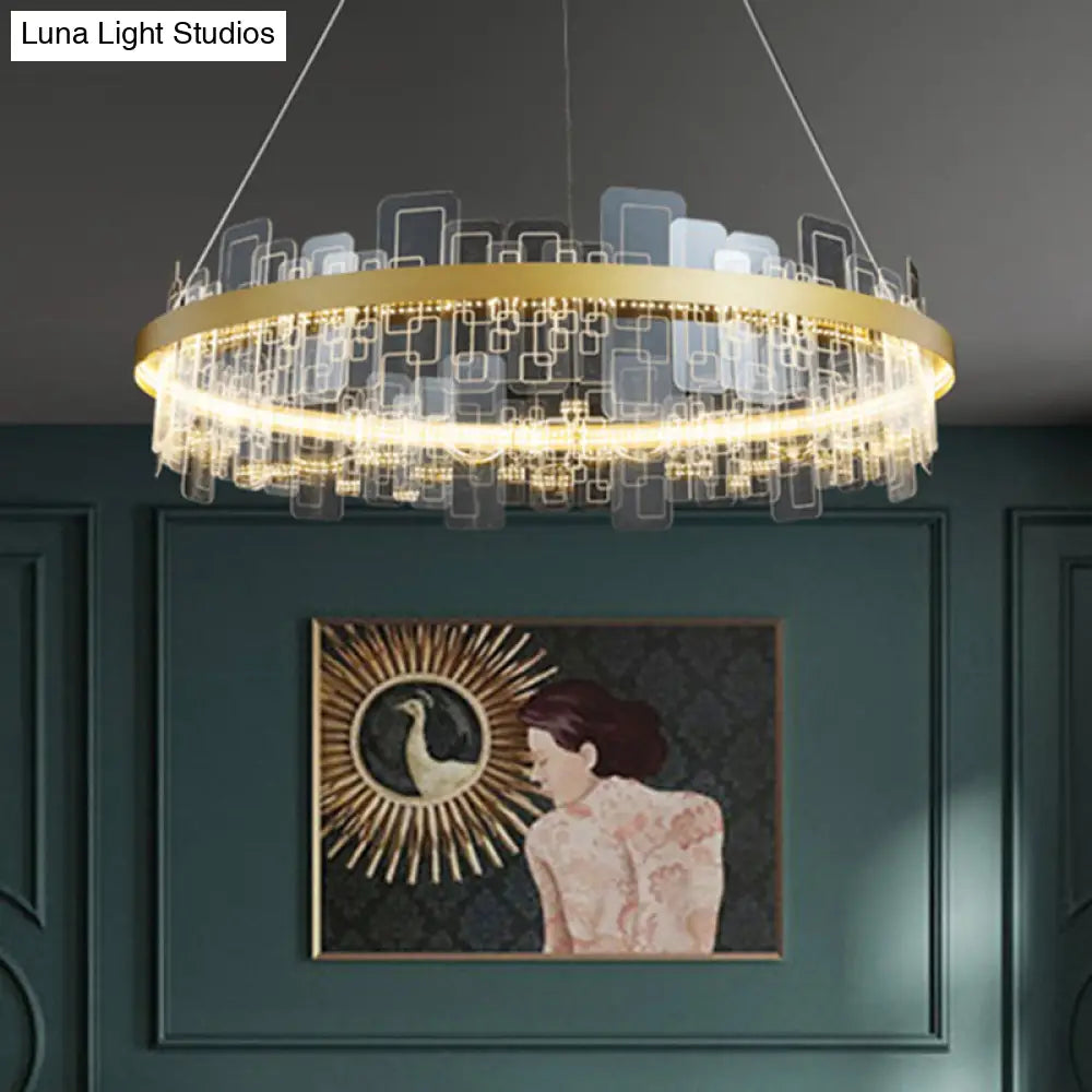 Minimalist Acrylic Gold Loop LED Chandelier – Stylish Pendant Light for Living Room