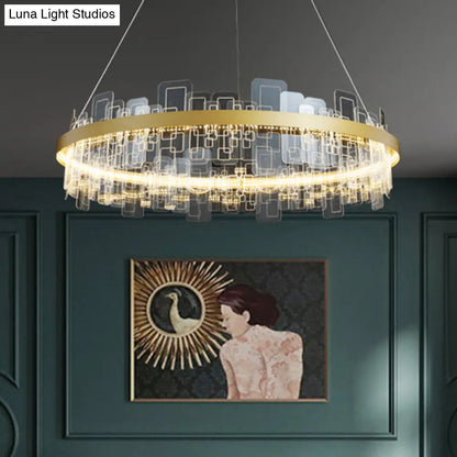 Minimalist Acrylic Gold Loop LED Chandelier – Stylish Pendant Light for Living Room