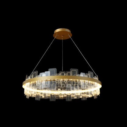 Minimalist Acrylic Gold Loop LED Chandelier – Stylish Pendant Light for Living Room