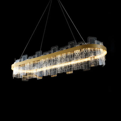 Minimalist Acrylic Gold Loop LED Chandelier – Stylish Pendant Light for Living Room