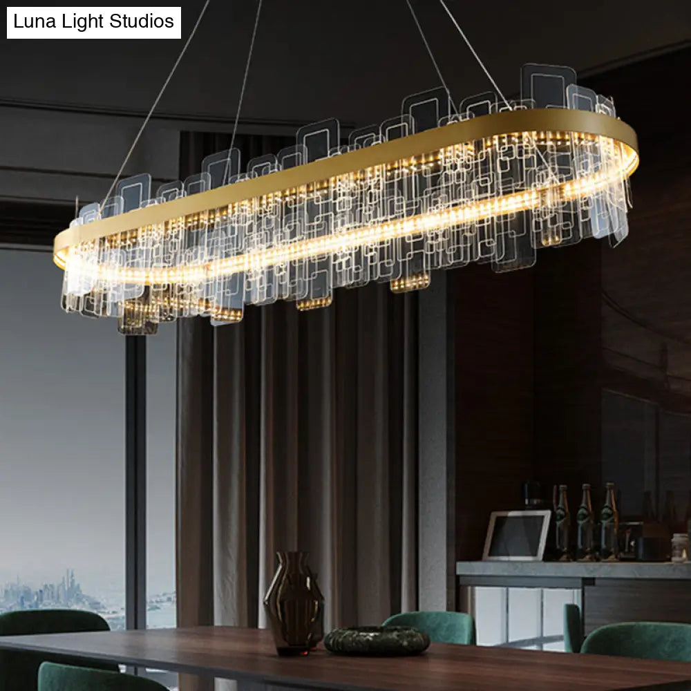 Minimalist Acrylic Gold Loop LED Chandelier – Stylish Pendant Light for Living Room