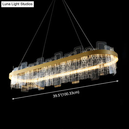 Minimalist Acrylic Gold Loop LED Chandelier – Stylish Pendant Light for Living Room