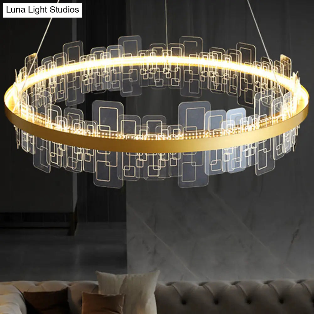 Minimalist Acrylic Gold Loop LED Chandelier – Stylish Pendant Light for Living Room