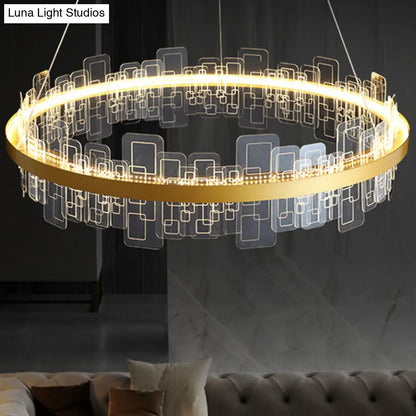 Minimalist Acrylic Gold Loop LED Chandelier – Stylish Pendant Light for Living Room