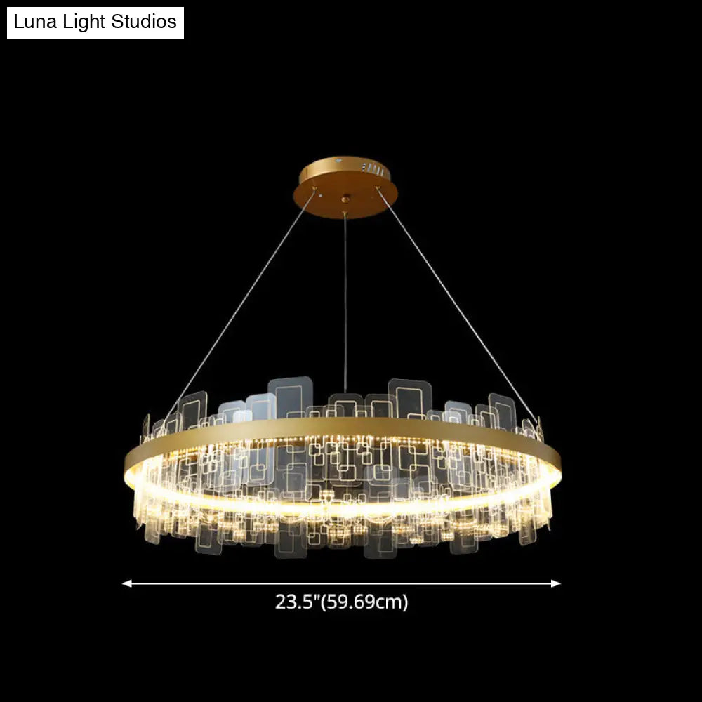 Minimalist Acrylic Gold Loop LED Chandelier – Stylish Pendant Light for Living Room