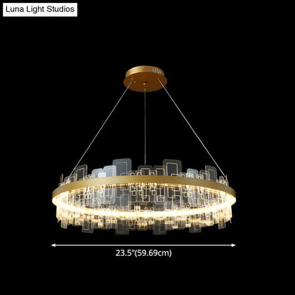 Minimalist Acrylic Gold Loop LED Chandelier – Stylish Pendant Light for Living Room
