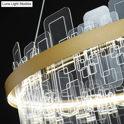 Minimalist Acrylic Gold Loop LED Chandelier – Stylish Pendant Light for Living Room