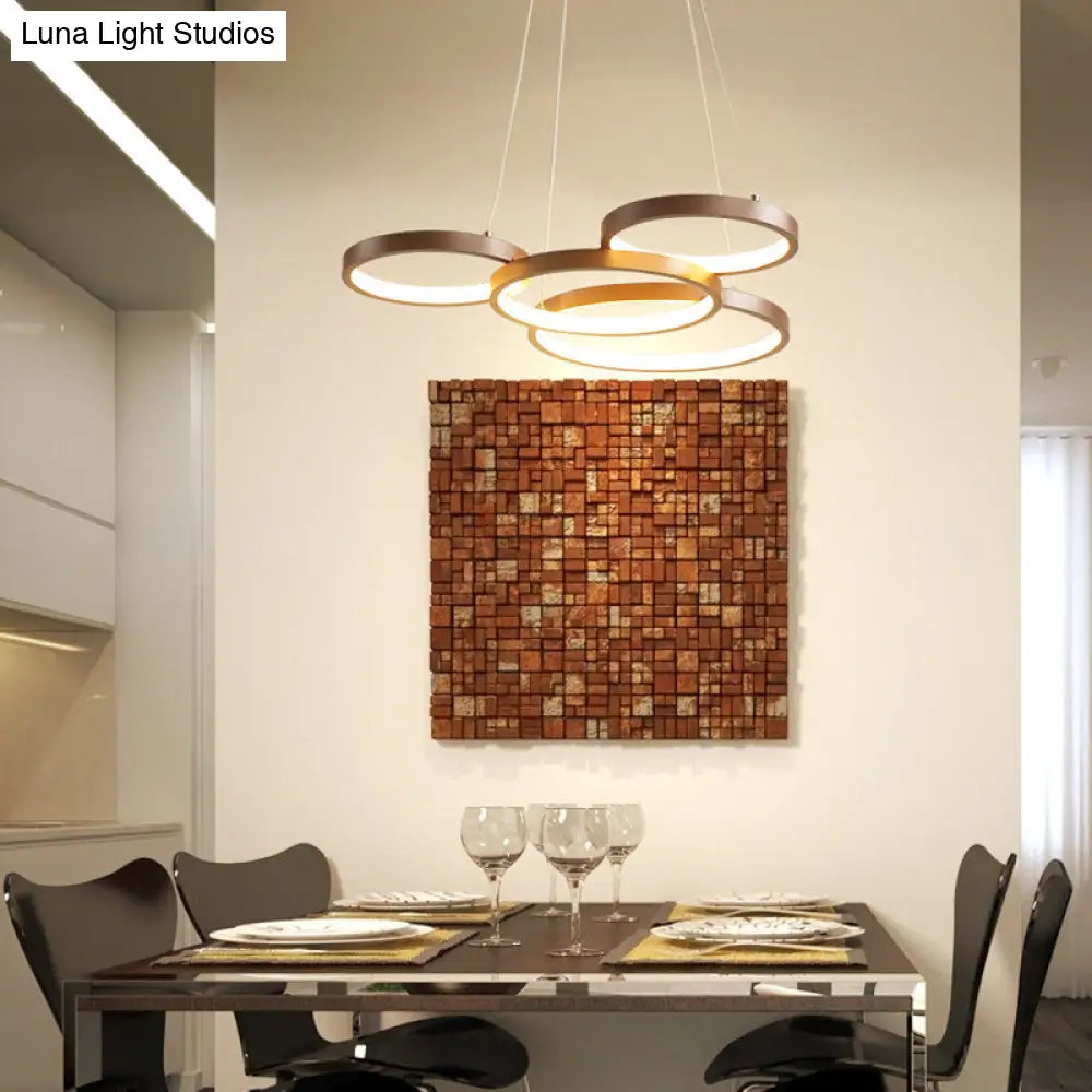 Lámpara colgante LED minimalista de acrílico - Lámpara de techo colgante en forma de anillo color café (blanco cálido)