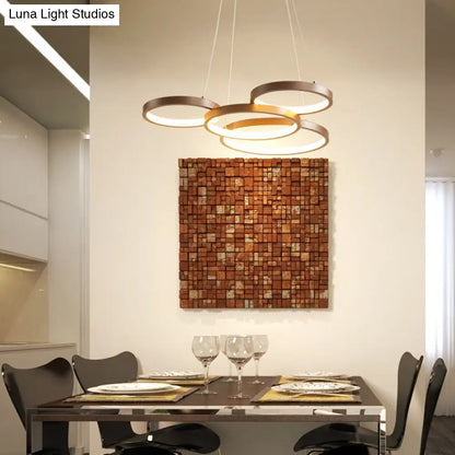 Lámpara colgante LED minimalista de acrílico - Lámpara de techo colgante en forma de anillo color café (blanco cálido)