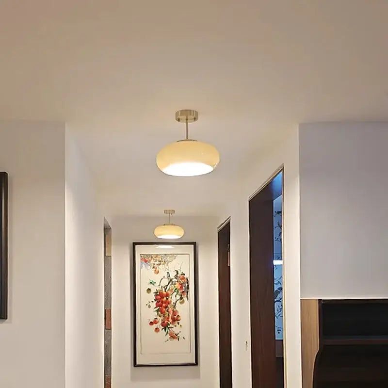 Minimalist amber glass copper led ceiling light with warm diffused glow and sleek metallic finish for hallway ceiling light