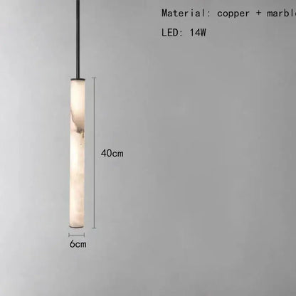 A sleek 40cm tall minimalist amber marble and black pendant light with polished copper finish for lighting areas