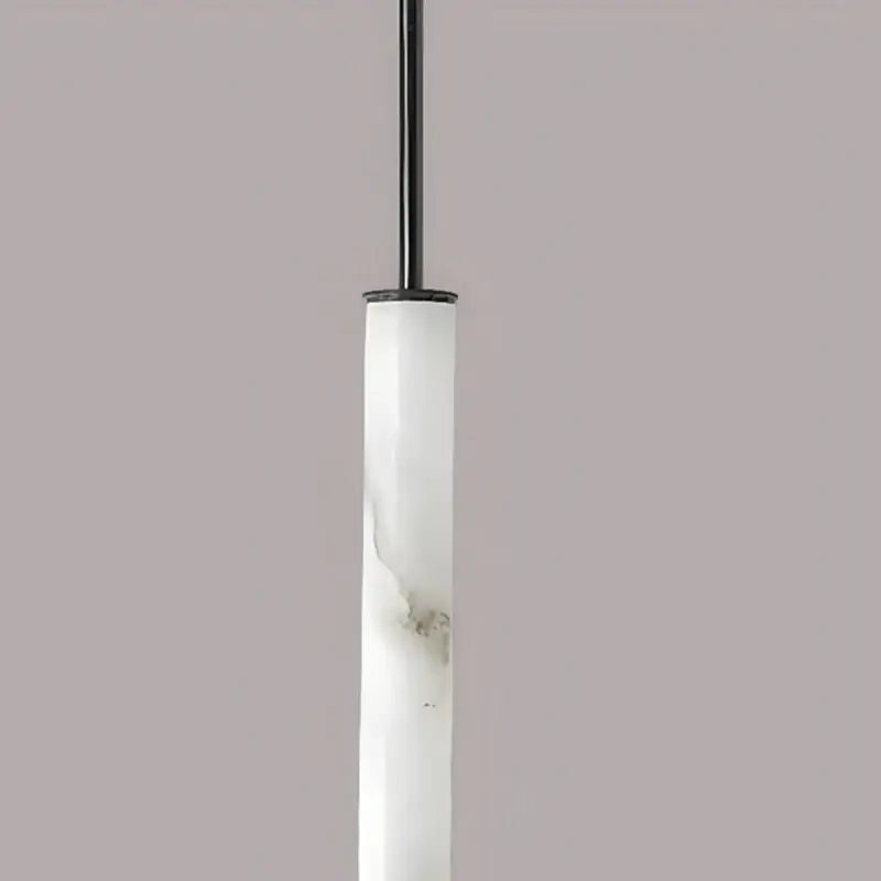 Minimalist pendant light with white amber marble body and black metal suspension rod for kitchen dining room lighting area